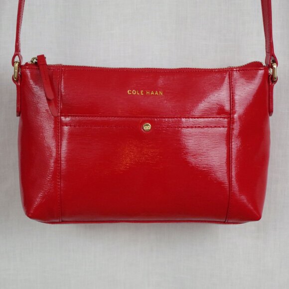Cole Haan Red Patent Textured Leather Crossbody Purse - Picture 10 of 11